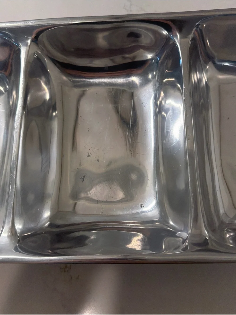 Pottery Barn Metal Divided Serving Tray | 3-Section Appetizer Platter | 16.5”x8”